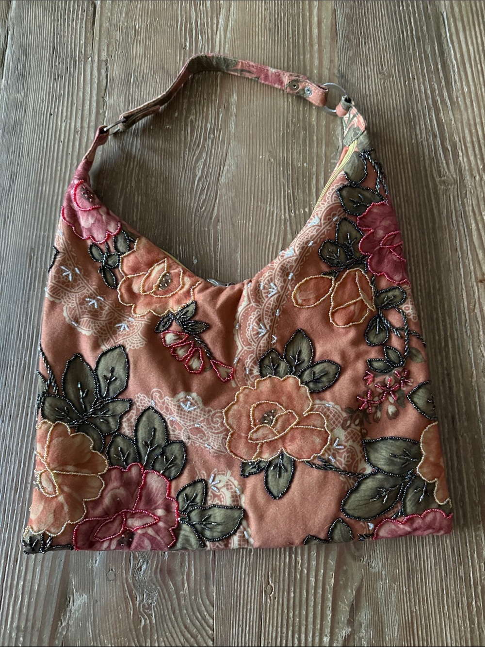 Embroidered Floral beaded Shoulder Bag in earth tone colors